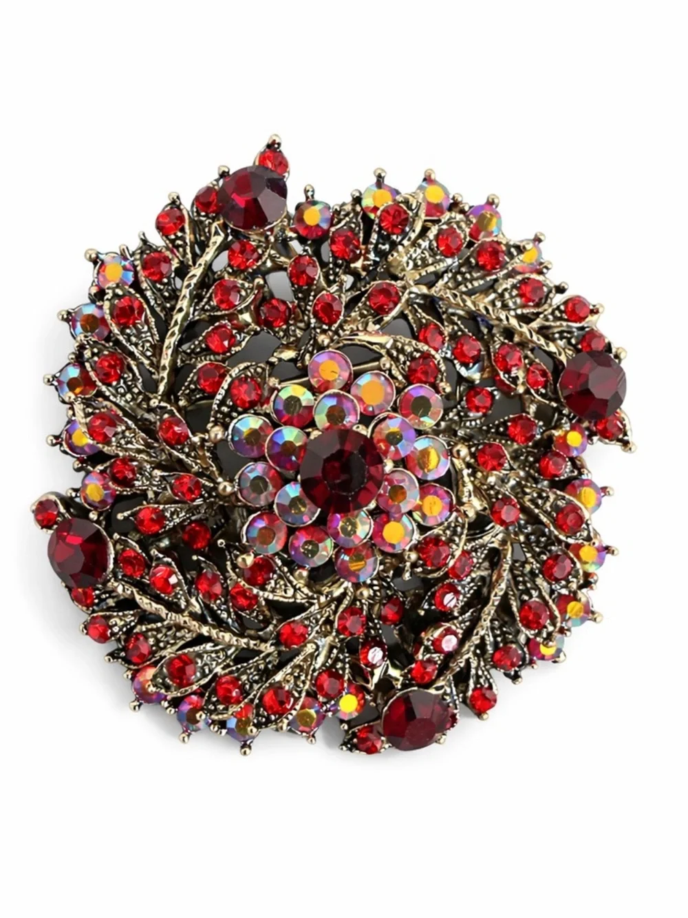 Vintage Red Crystal Floral Brooch